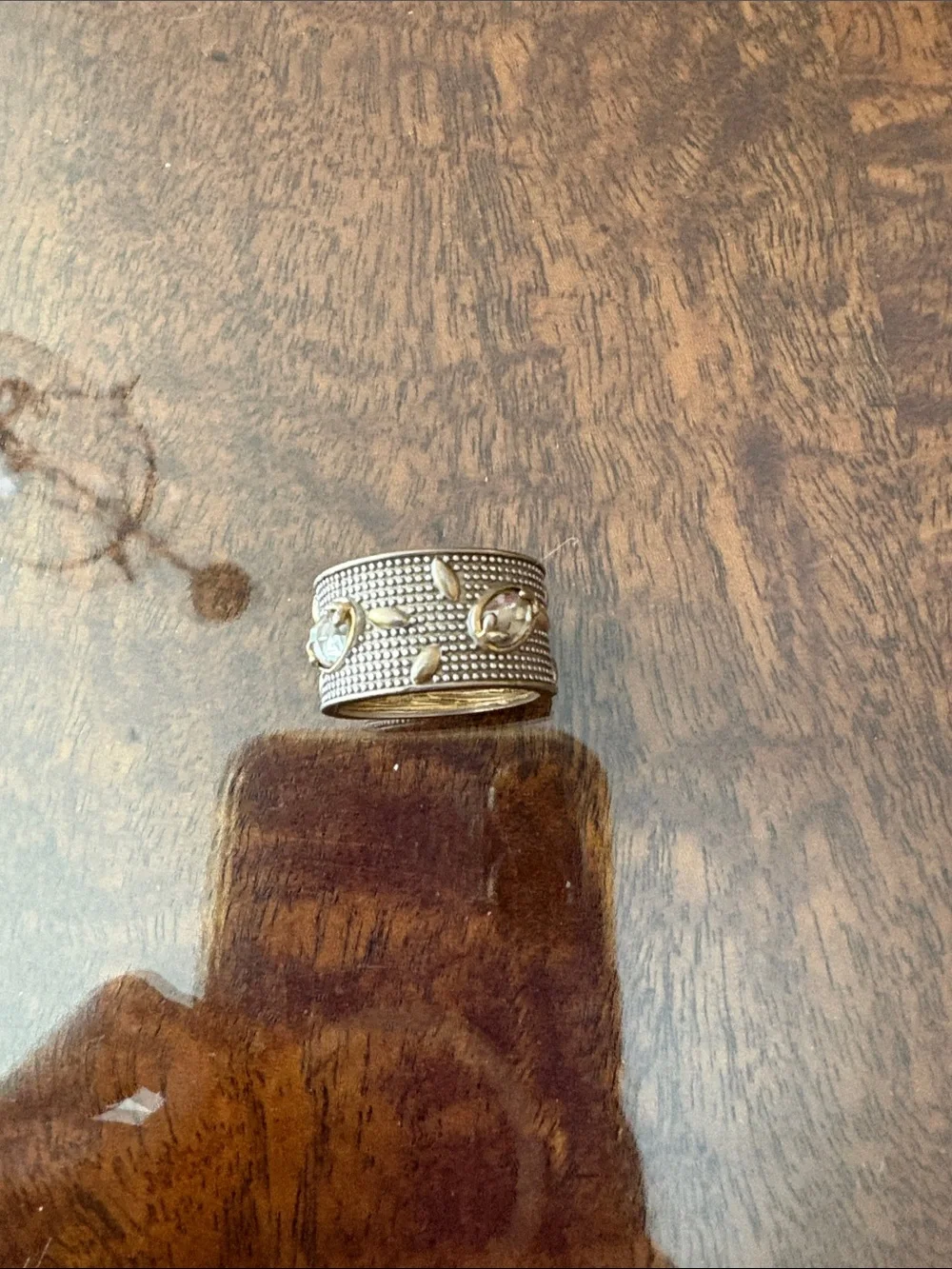 Frieda Rothman silver and gold Tone Textured Wide Band Ring with Leaf Accents